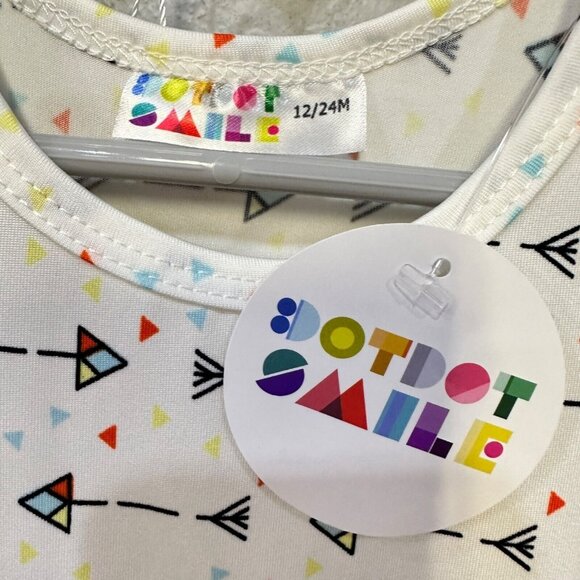 Dot Dot Smile Arrow Print White Red Yellow Blue Cap Sleeve Girls' Dress 12/24M - Picture 4 of 6